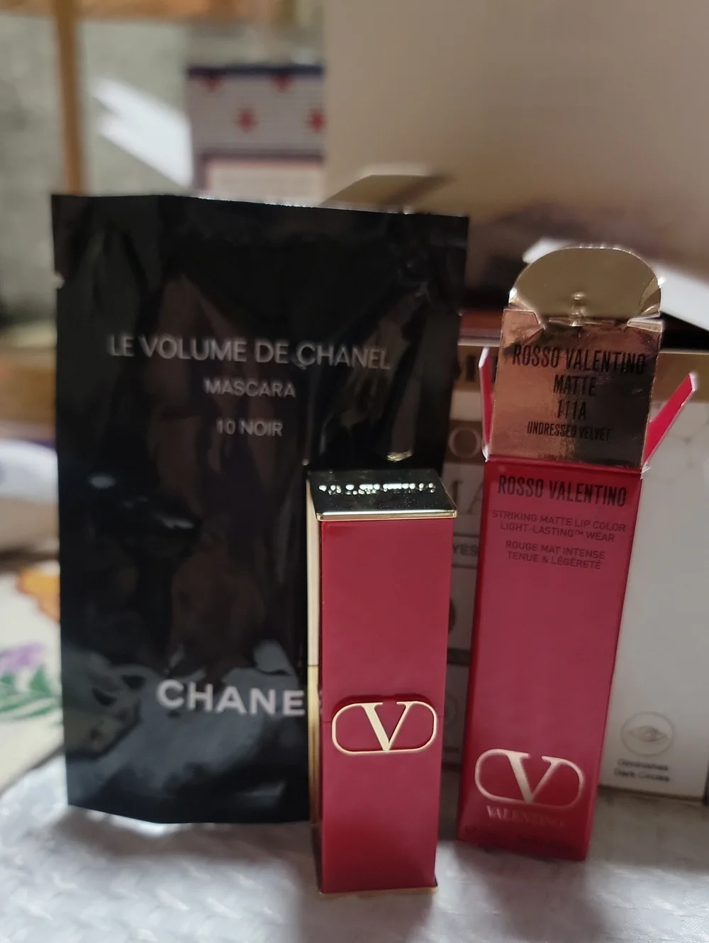 Valentino Rosso Matte Lipstick - 111A Undressed Velvet & Mini Chanel Mascara